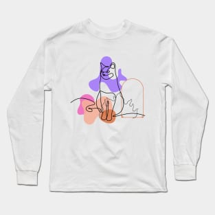 One Line Cat Vector Long Sleeve T-Shirt